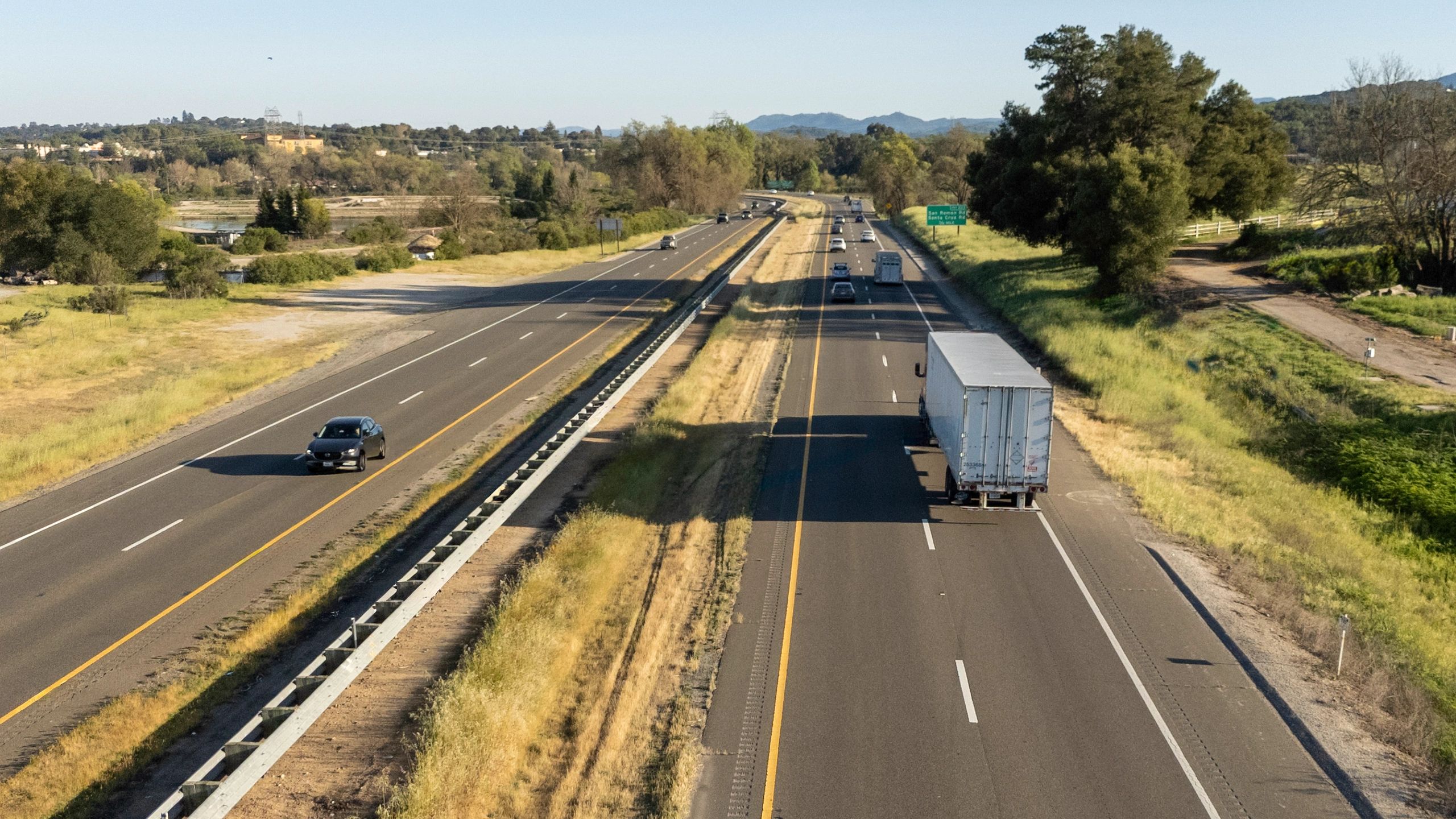 Semi truck traveling on an open highway